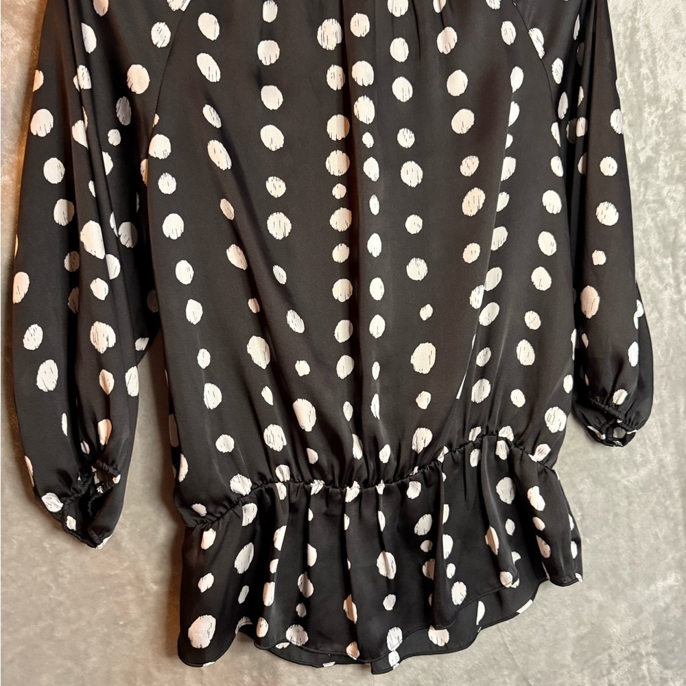 Vince Camuto S Black White Polka Dot Ruffle 3/4 Sleeve Blouse - Picture 4 of 5